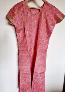 Cotton Silk  pink Work Salwar Kameez Suit Set