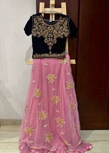 Pretty Pink Hand Embroidered Choli With Lehngha