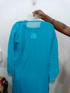 Elegant Blue Kurta Set with Lace Jacket 2pc XL