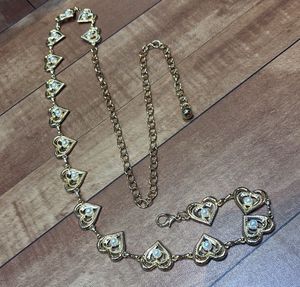 Gold Heart Chain Belt with Pearls