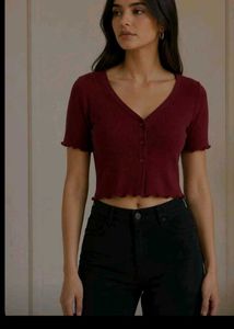 Maroon Button-Up Cropped Top