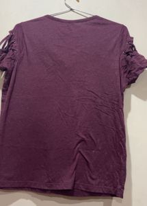 Purple V-Neck Lace-Up Sleeve Top