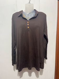 Brown Long Sleeve Polo Top