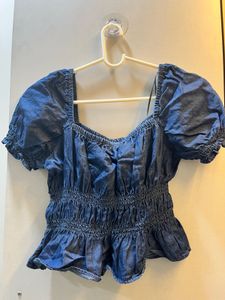H&amp;M size-S Blue Denim Peplum Top