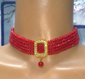 Stunning Red Beaded Choker Necklace Combo