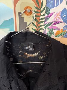 Elegant Black Lace Button-Up Shirt