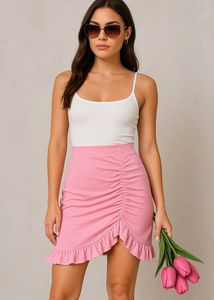 Bodycon Ruffle Skirt With Ruched Slit
