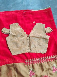 Red &amp; Gold Embroidered Saree