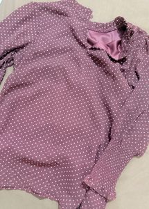 Maroon Polka Dot Puff Sleeve Top