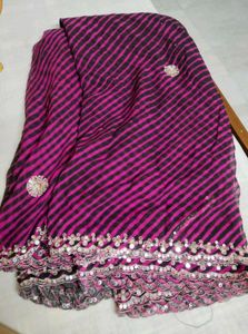 Vibrant Pink & Black Striped Saree