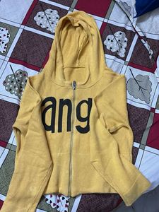 Yellow Zip-Up Hoodie with Graphic Print