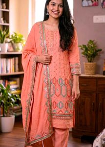 Elegant Peach Kurta Set with Dupatta