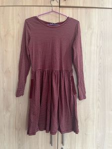Wills Maroon Striped Long Sleeve Dress