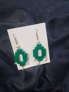 Green Geometric Dangle Earrings