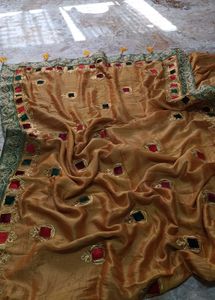 Embroidered Mustard Yellow Saree