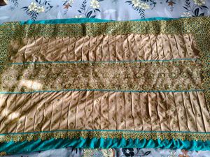 Teal Saree with Gold Border,bridal heavy sare