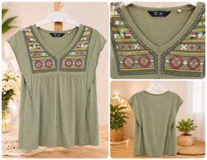 Boho Embroidered Green V-Neck Tunic Top🎽🥰✨