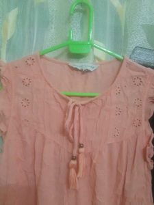 Peach Girls' Top with black thinner pant