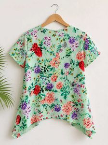 Trendy Floral Zip Front Top | Mint Green