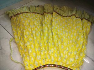 Yellow Printed Blouse with Mirror Work