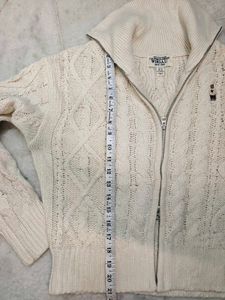 Cream Cable Knit Zip-Up Sweater