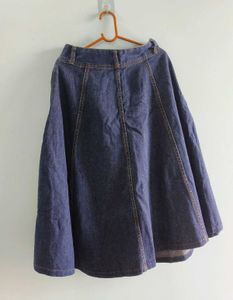 Blue Denim A-Line Midi Skirt