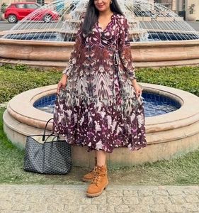By Anthropologie Long-Sleeve Wrap Midi Dress
