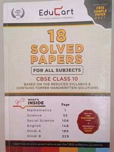 Educart -Solved Paper “ For All Subjects” CBSE CLASS-10. CBSE Topper 's Answer Sheet Also Given.