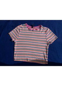 Colorful Striped Cropped 3 T-Shirt