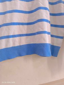 White Coloured Sweatshirt With Blue Strip For Men