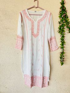 White Kurta with Pink Embroidery