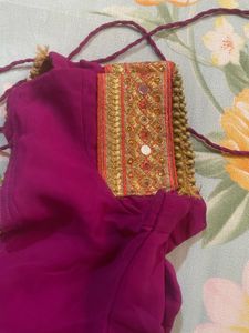 Beautiful Red &amp; Purple Saree with Mirror Work