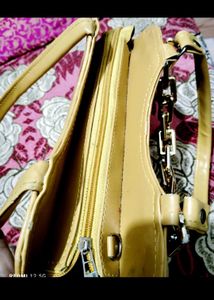 Mustard Yellow Shoulder Bag with Gold Chain