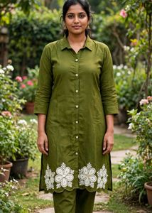 Green Kurta with Floral Embroidery
