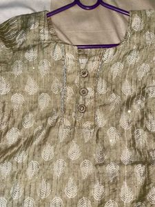 Olive Green Leaf Print Kurta