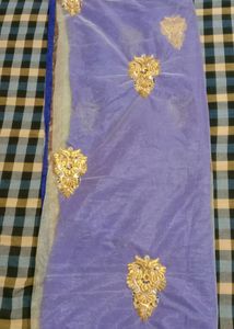 Elegant Blue &amp; Gold Embellished Fabric