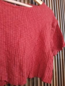 Red Cropped Ribbed Top