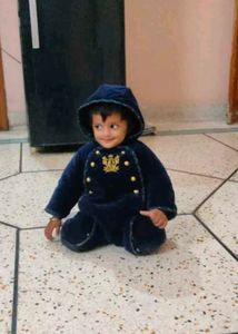 Navy Blue Velour Snowsuit with Gold Buttons
