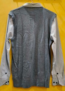 HLA Blue V-Neck Sweater &amp; Shirt Set