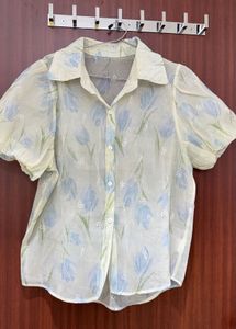 Sheer Floral Print Puff Sleeve shirt