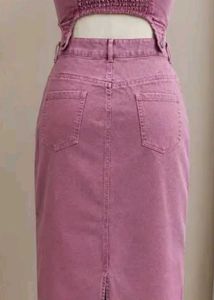 Mauve Denim Maxi dungri Skirt Set