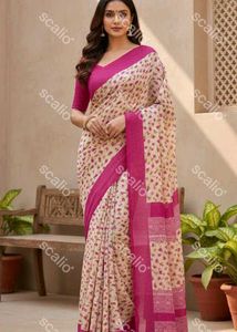 Floral Print Pink & Cream Saree