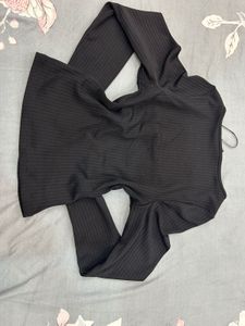 Ribbed Black Square Neck Top