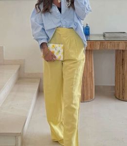 High Waisted Yellow Linen Pants