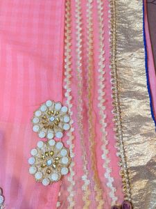 Party Wear Saree With Pink &amp; Golden Combination