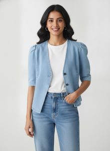 White Puff  Top & Denim combo set