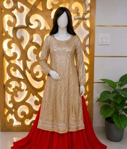 Gold Sequin Kurti with Red Skirt