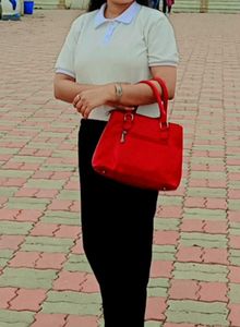 White Textured Polo Neck Top