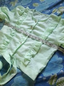 Cute Korean Pastel Green Tie-Front Ruffle Crop Top