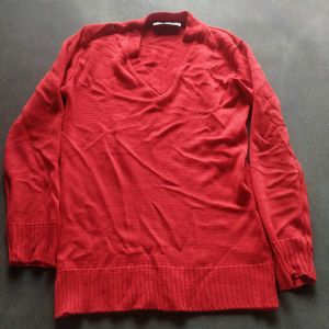 V-Neck Long Sleeve Red Sweater